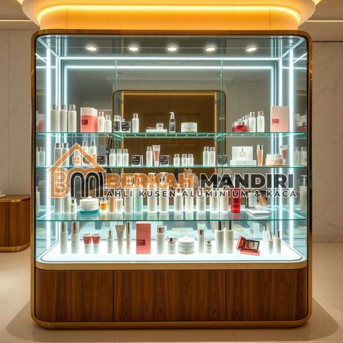 Jual Display kaca toko Babelan Bekasi untuk produk kosmetik
