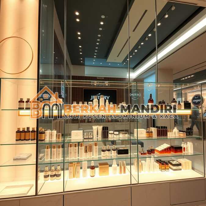 Jual Display kaca toko Babelan Bekasi untuk produk kosmetik