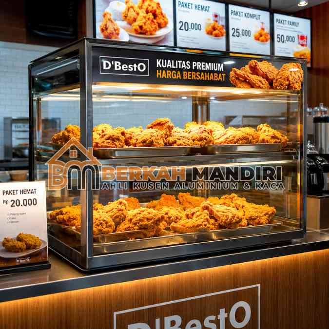 etalase ayam crispy kaca tebal anti pecah murah