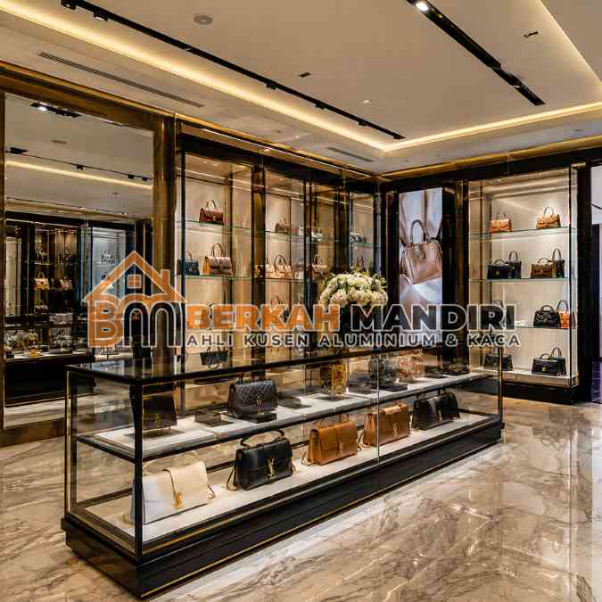 etalase kaca untuk tas Jakarta model butik mewah