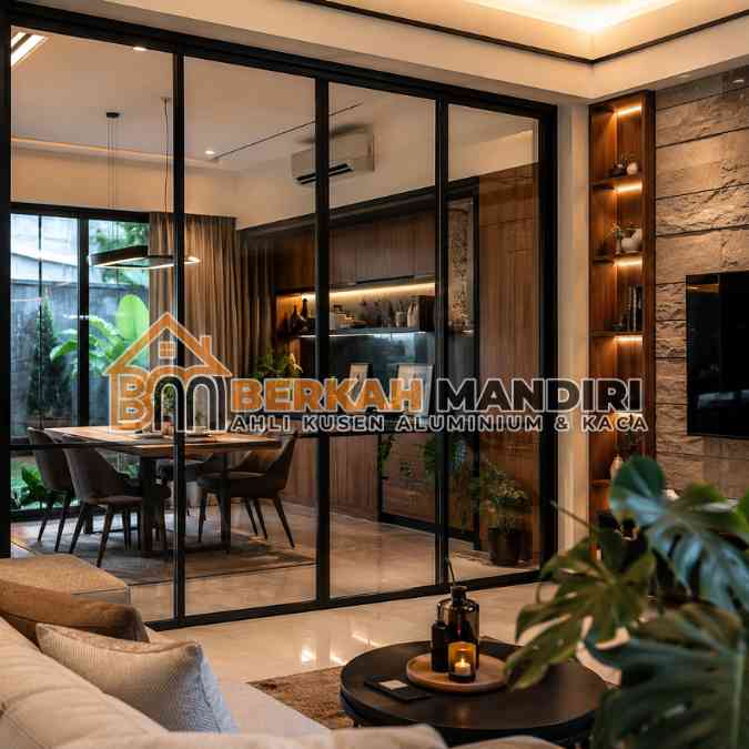 partisi kaca aluminium Bekasi frame hitam elegan
