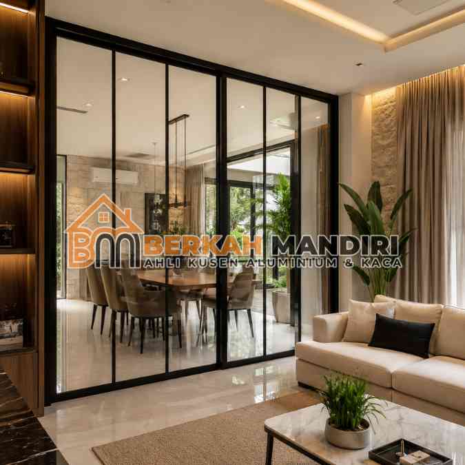 partisi kaca aluminium Bekasi frame hitam elegan