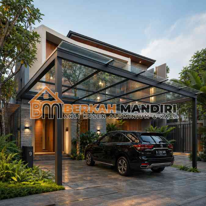 carport atap kaca Bekasi laminated aman anti jatuh